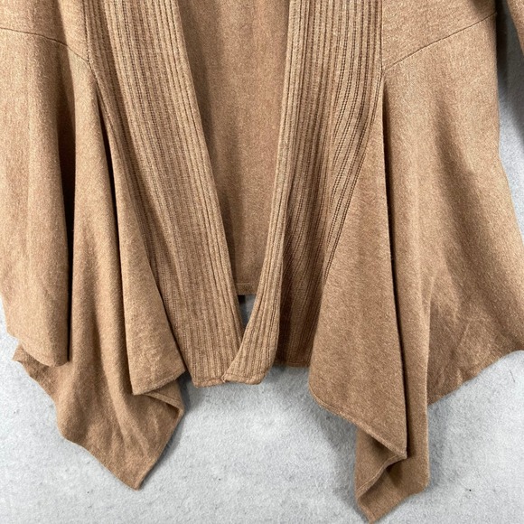 Coldwater Creek Cardigan Sz M Tan Open‎ Front Waterfall Sweater Ribbed Collar - Picture 3 of 13